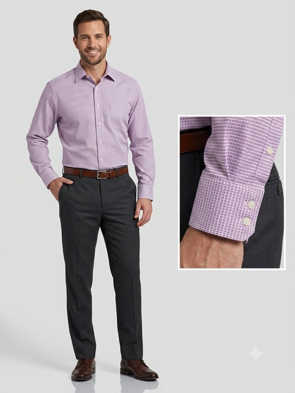 Kirkland Signature Men's Dress Shirt Tailored Fit Non-Iron Purple Micro Pattern